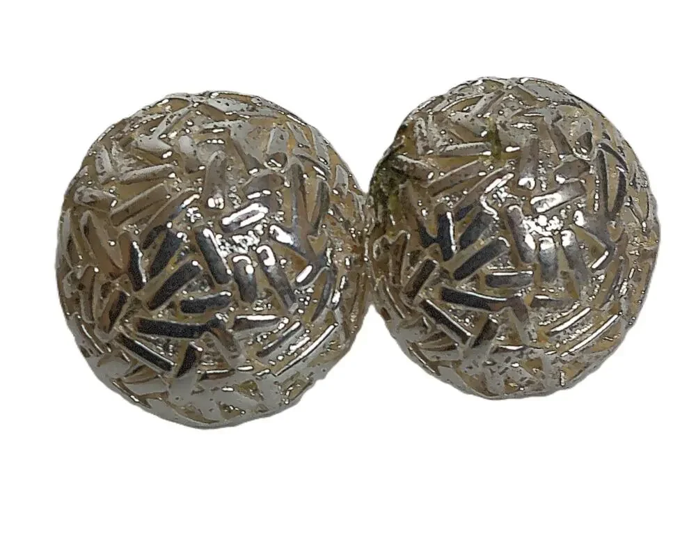 Vtg Jim Russell Silvertone Statement Button Earrings Geometric Brutalist Pierced